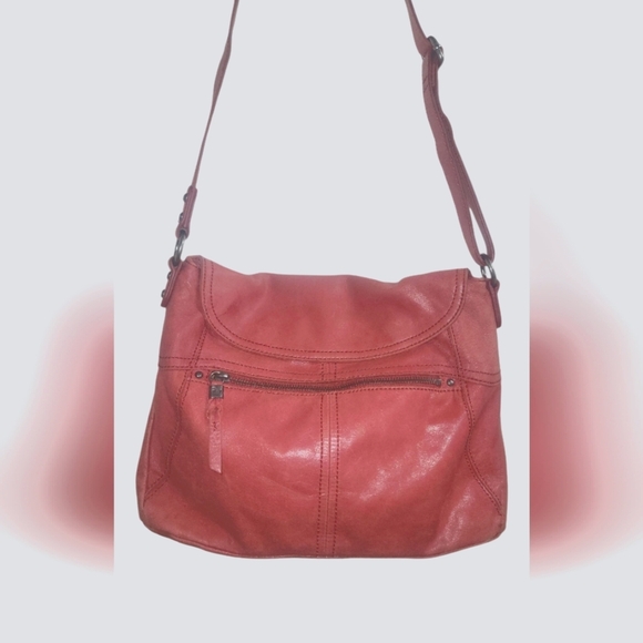 The Sak Women's Deena Foldover Flap Leather Coral Crossbody Shoulder Bag - Picture 1 of 8